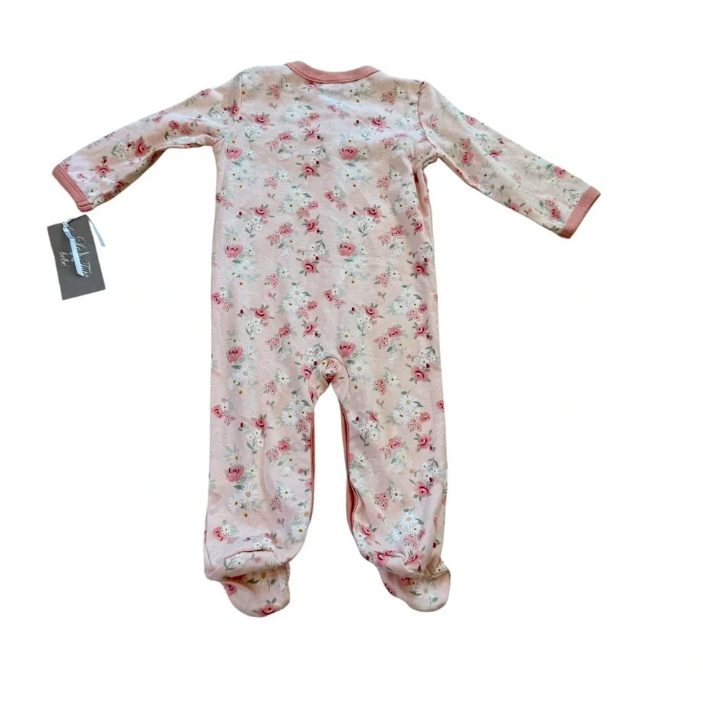 Le Top Bebe Pink Floral Cottage Baby girl Sleeper Footed Pajama Roses 6-9M NWT